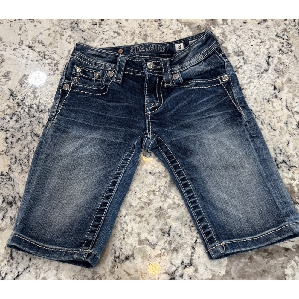 Miss Me GIRLS Bermuda Sz 8 Jean Shorts Yk5966m Rhinestone Pockets embellished
